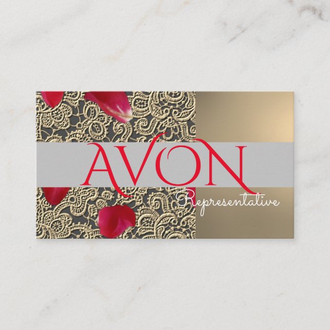 Gold lace and Roses Personalized Avon Business Card (Front)