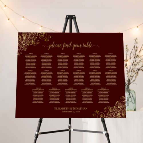 Gold Lace Auburn Brown 17 Table Seating Chart Foam Board