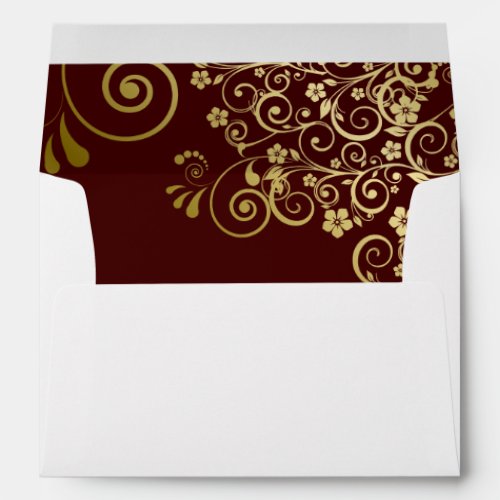 Gold Lace Auburn Brown Inside Elegant Wedding Envelope