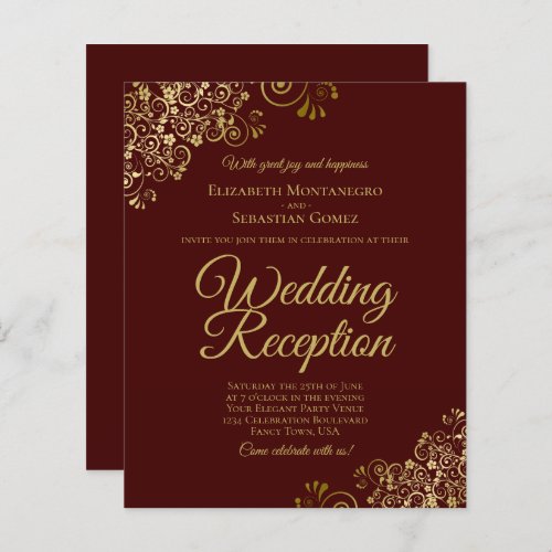 Gold Lace Auburn Wedding Reception BUDGET Invite