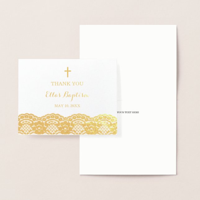 Gold Lace Baptism Thank You Card (Display)