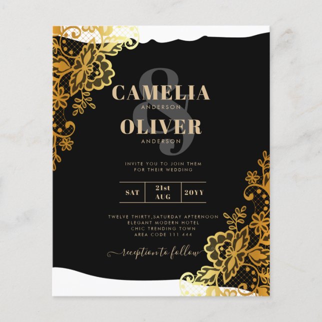 GOLD LACE Black All-in1 Wedding INVITE QR Code (Front)