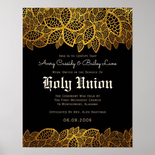 Gold Lace Black Alternative Wedding Certificate Poster