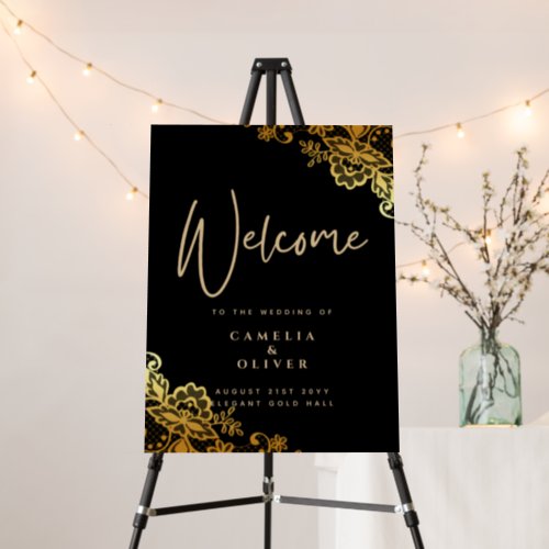 GOLD LACE Black Wedding Welcome Sign