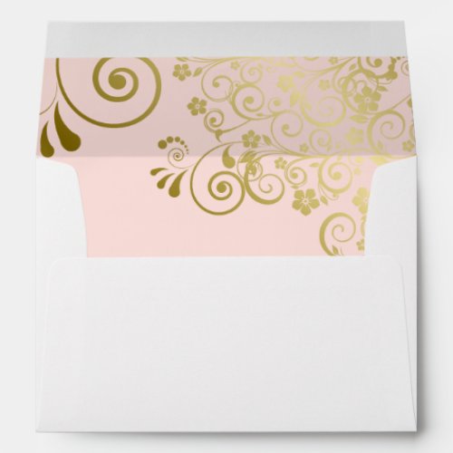 Gold Lace Blush Pink Inside Elegant White Wedding Envelope