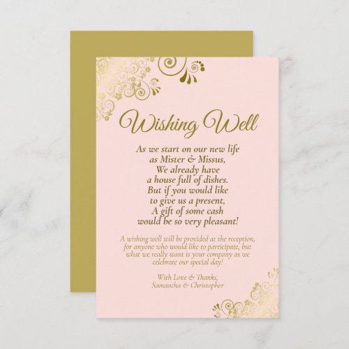 Gold Lace  Blush Pink Wedding Wishing Well Poem Enclosure Card