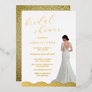 Gold Lace Bride Dress Bridal Shower Foil Invitation