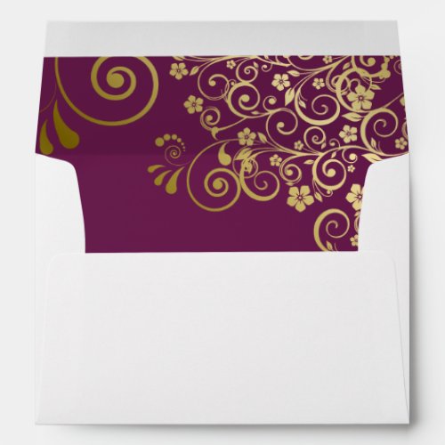 Gold Lace Cassis Purple Inside Elegant Wedding Envelope