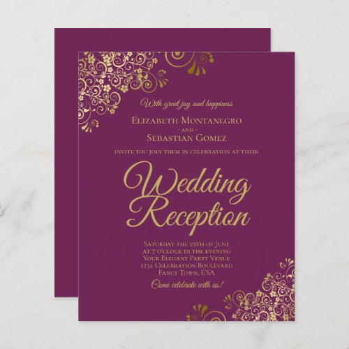 Gold Lace Cassis Wedding Reception BUDGET Invite