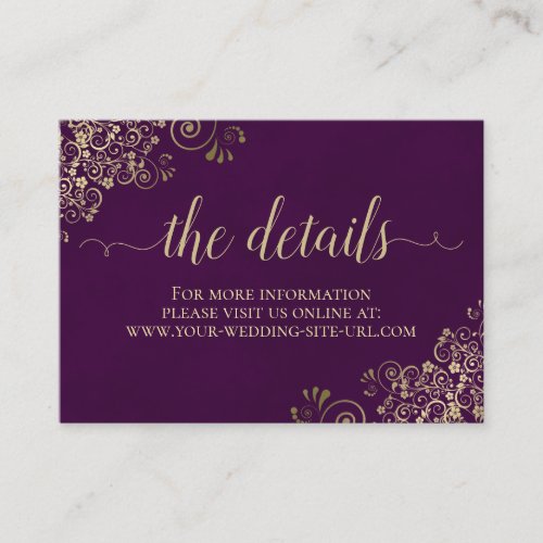 Gold Lace Chic Plum Purple Wedding Details Online Enclosure Card