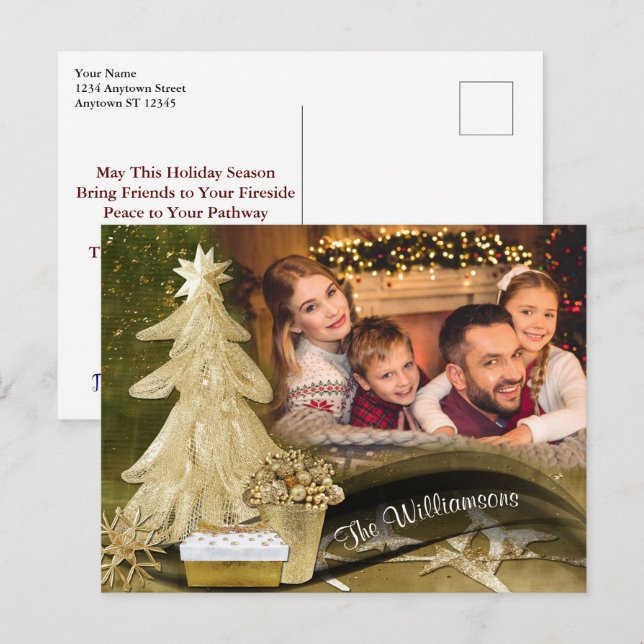 Gold Lace Christmas Tree Christmas Photo Postcard (Front/Back)
