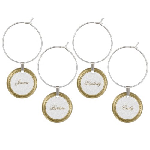 Gold Lace Circle Frame Monogram Wine Charm