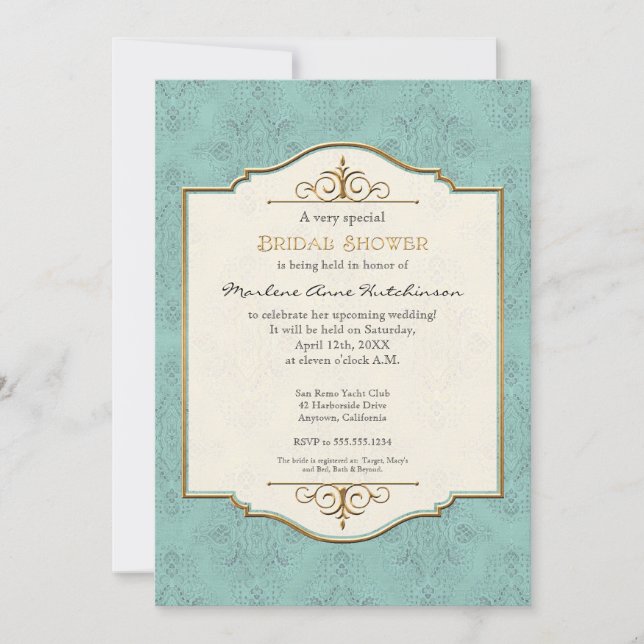 Gold & Lace Classic Formal Elegant Bridal Shower Invitation (Front)