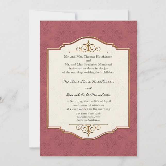 Gold & Lace Classic Formal Elegant Wedding Invite (Front)