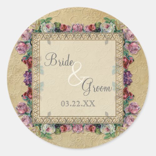 Gold  Lace Classic Formal Elegant Wedding Invite Classic Round Sticker