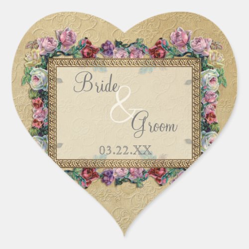 Gold  Lace Classic Formal Elegant Wedding Invite Heart Sticker