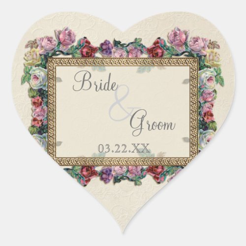 Gold  Lace Classic Formal Elegant Wedding Invite Heart Sticker