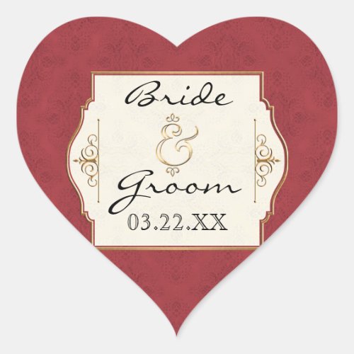 Gold  Lace Classic Formal Elegant Wedding Invite Heart Sticker