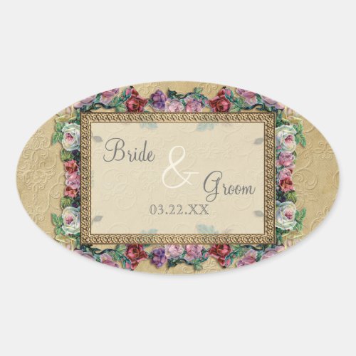 Gold  Lace Classic Formal Elegant Wedding Invite Oval Sticker