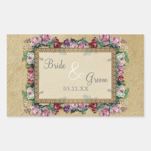 Gold  Lace Classic Formal Elegant Wedding Invite Rectangular Sticker