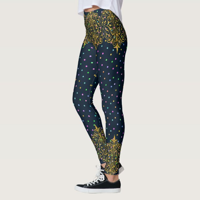 Gold Lace & Colorful Polkadots Pattern Leggings (Left)