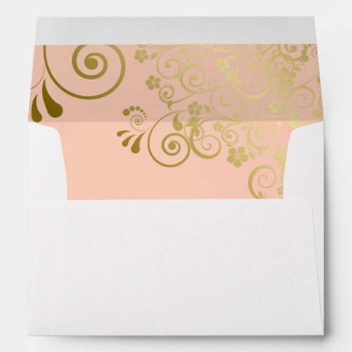 Gold Lace Coral Peach Inside Elegant White Wedding Envelope