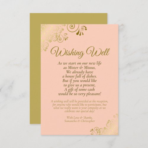 Gold Lace  Coral Peach Wedding Wishing Well Poem Enclosure Card