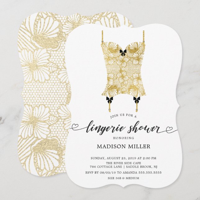 Gold Lace Corset Bridal Lingerie Shower Invitation (Front/Back)