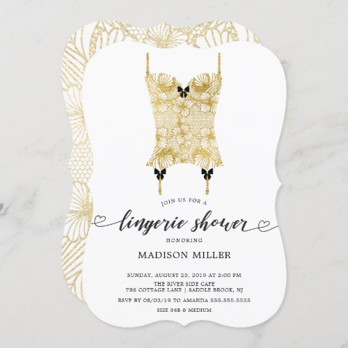 Gold Lace Corset Bridal Lingerie Shower Invitation