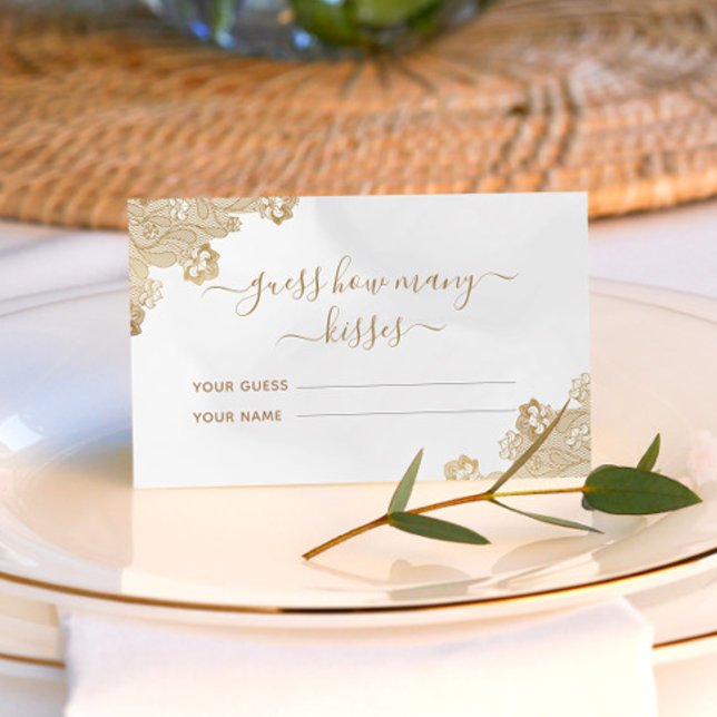 Gold Lace Cream Guess How Many Kisses Bridal Game Enclosure Card (Creator Uploaded)