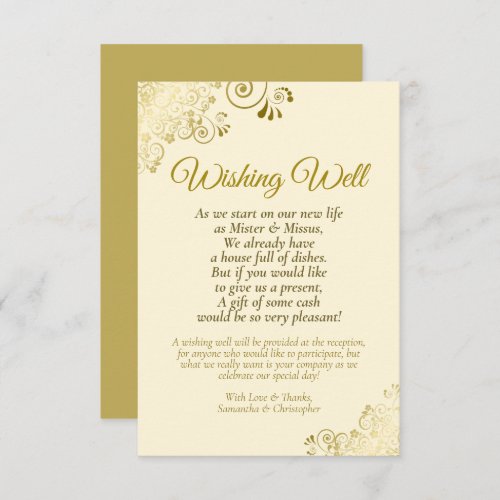Gold Lace  Cream Wedding Wishing Well Poem Enclosure Card