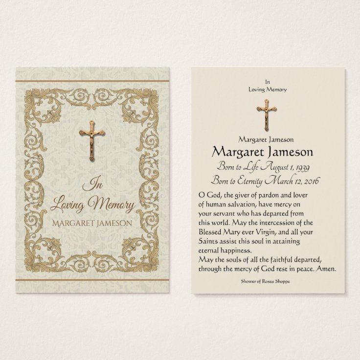 Gold Lace Crucifix Funeral Memorial Holy Card - | Zazzle