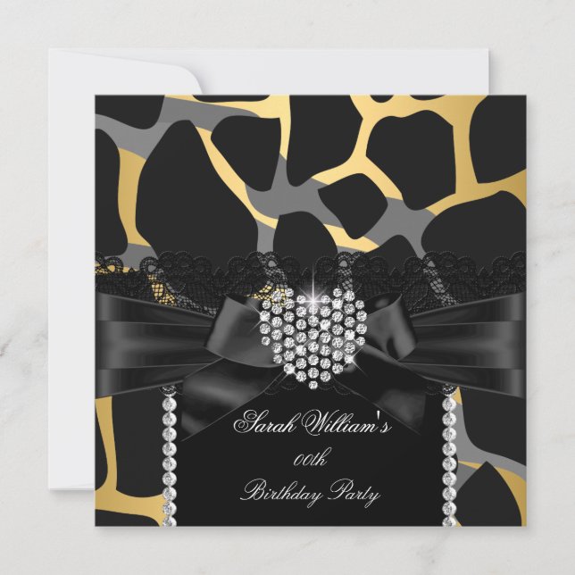 Gold Lace Diamond Heart Wild Birthday Party Invitation (Front)