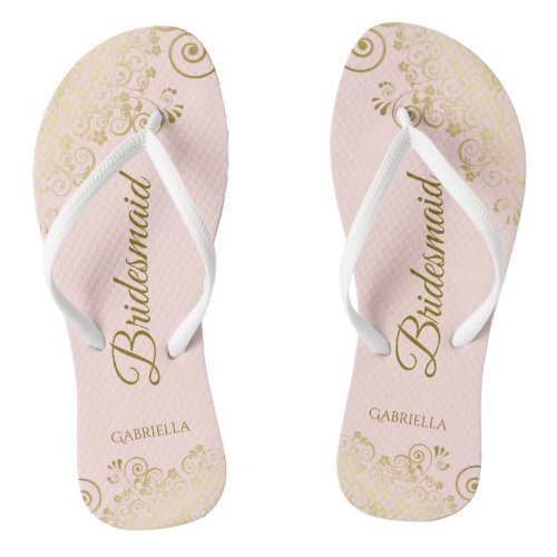 Gold Lace Elegant Blush Pink Bridesmaid Wedding Flip Flops