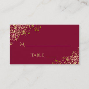 Gold Lace Elegant Burgundy Wedding Escort Card