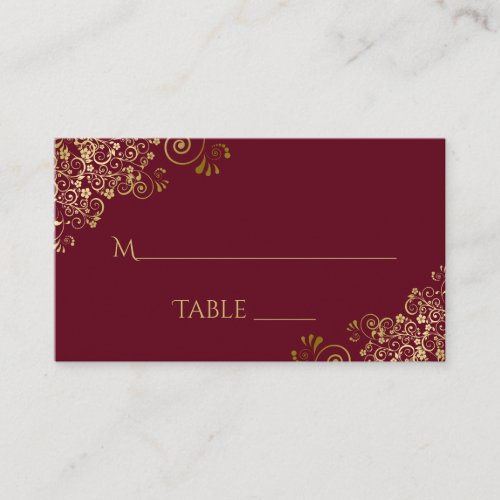 Gold Lace Elegant Burgundy Wedding Escort Card