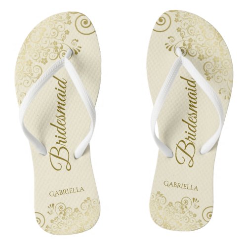 Gold Lace Elegant Ivory Cream Bridesmaid Wedding Flip Flops