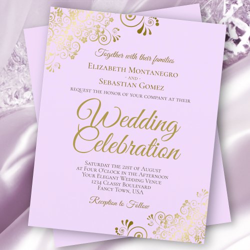 Gold Lace Elegant Lilac BUDGET Wedding Invitation