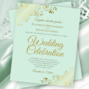 Gold Lace Elegant Mint BUDGET Wedding Invitation
