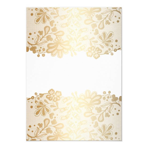 Gold Lace Elegant Vintage White Wedding Invitation