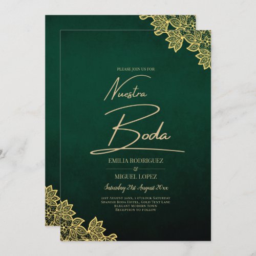 Gold Lace Emerald Green All_in_1 Wedding Invite QR