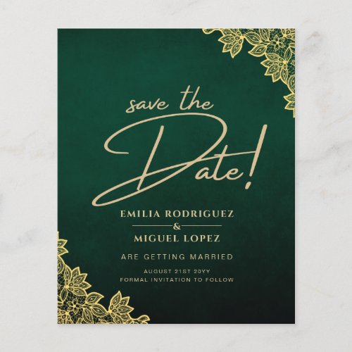 Gold Lace Emerald Green All_in_1 Wedding Invite QR Flyer