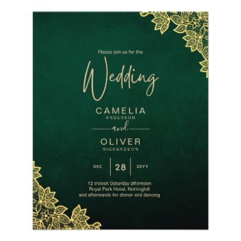 Gold Lace Emerald Green All-in-1 Wedding Invite QR Flyer