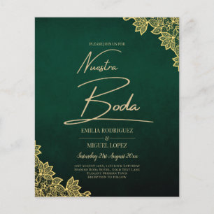 Gold Lace Emerald Green All-in-One Wedding Invitat Flyer