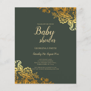 Gold Lace Emerald Green Baby Shower Flyer