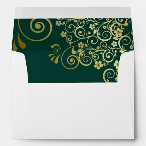 Gold Lace Emerald Green Inside Elegant Wedding Envelope