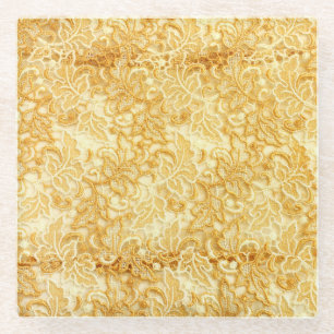 Gold lace fabric detail, cloth. glass coaster