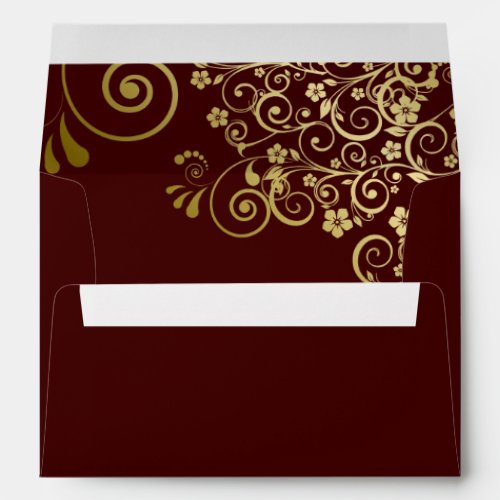 Gold Lace Filigree on Auburn Brown Elegant Wedding Envelope