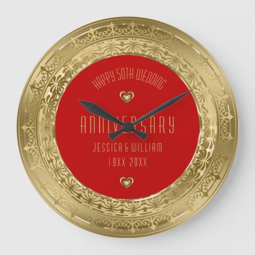 Gold Lace Frame 50th Wedding Anniversary Large Clock