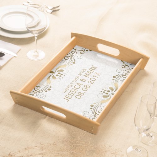 Gold Lace Frame With White Damasks Serving Tray